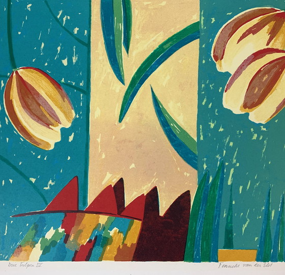 Image 1 of Screenprint Fenneke van der Elst - Three tulips