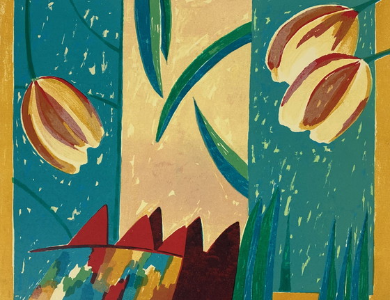 Image 1 of Screenprint Fenneke van der Elst - Three tulips