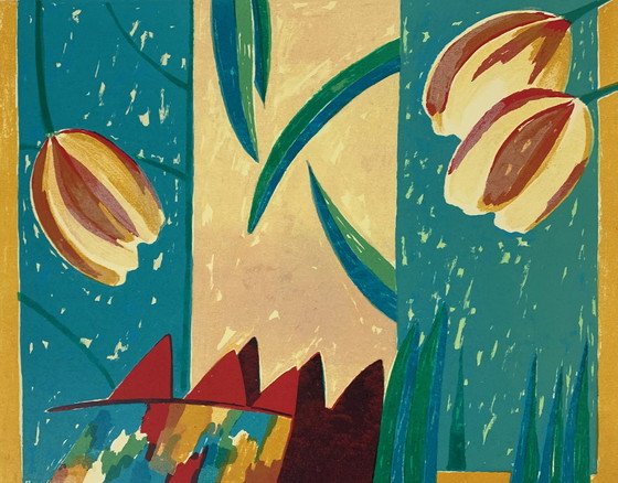 Image 1 of Screenprint Fenneke van der Elst - Three tulips