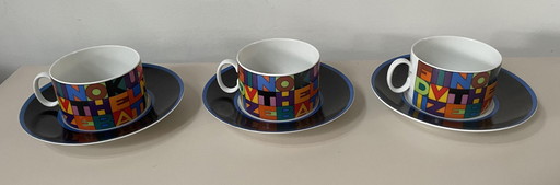 Three Porcelain Design Cups And Dishes Dinnerware "Words" And "Balance "Designed By Rainer Pflug For Siemens