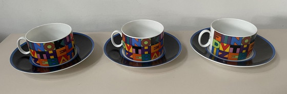 Image 1 of Three Porcelain Design Cups And Dishes Dinnerware "Words" And "Balance "Designed By Rainer Pflug For Siemens