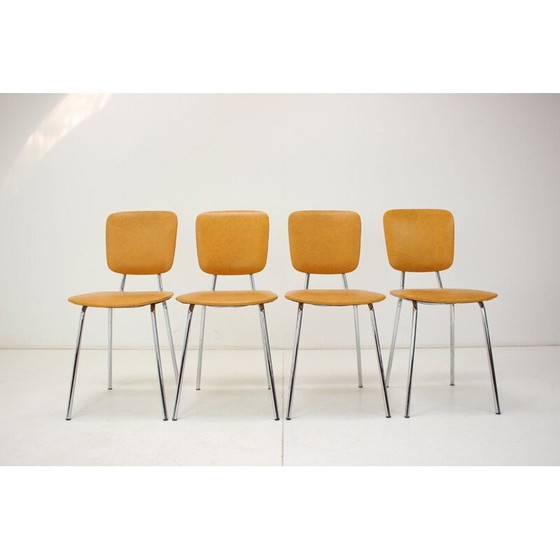 Image 1 of Set of 4 vintage chrome and leatherette dining chairs, Czechoslovakia 1970s