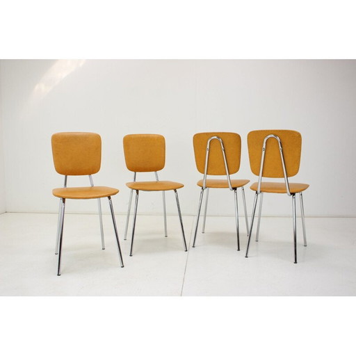 Set of 4 vintage chrome and leatherette dining chairs, Czechoslovakia 1970s