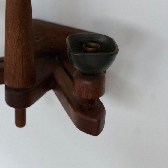 Image 1 of Pair of vintage sconces in oak and ceramics by Guillerme and Chambron, France 1960