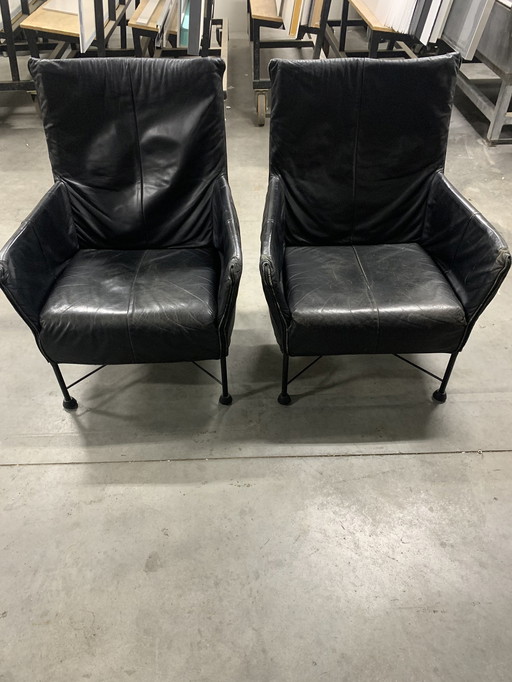 2 Charly Armchairs Black Leather