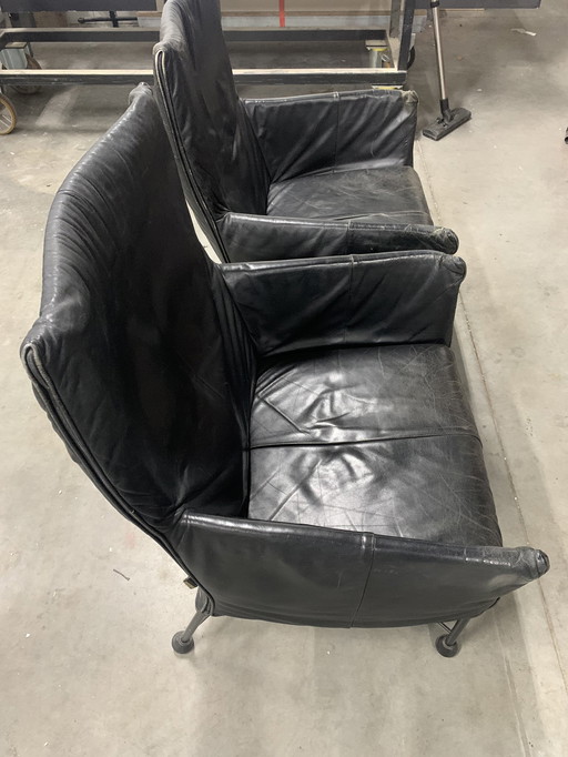 2 Charly Armchairs Black Leather