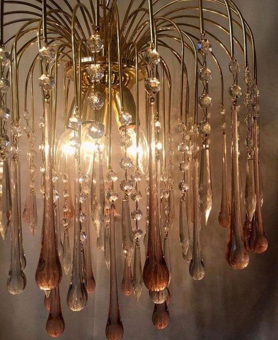 Image 1 of Lustre vintage lampe pendante rose pendentifs teardrops