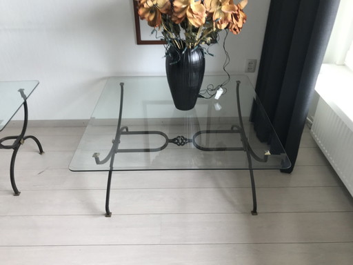 Vintage Handmade Wrought Iron Coffee Table And Side Table