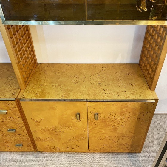 Image 1 of Vintage display case in briar and smoked glass by Gianluigi Gorgoni for Fratelli Turi, Italy 1970