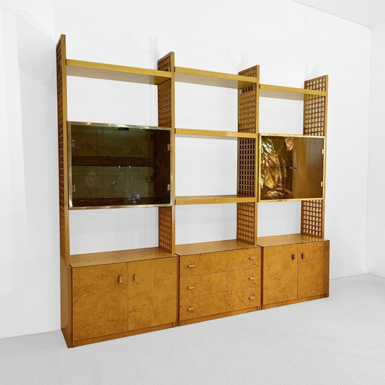 Image 1 of Vintage display case in briar and smoked glass by Gianluigi Gorgoni for Fratelli Turi, Italy 1970