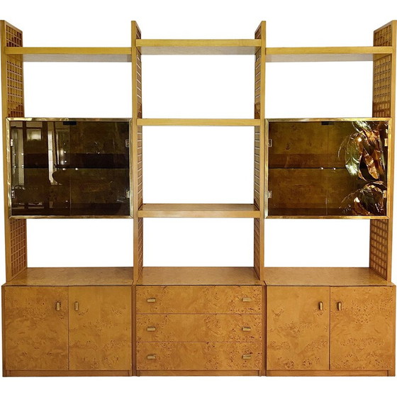 Image 1 of Vintage display case in briar and smoked glass by Gianluigi Gorgoni for Fratelli Turi, Italy 1970