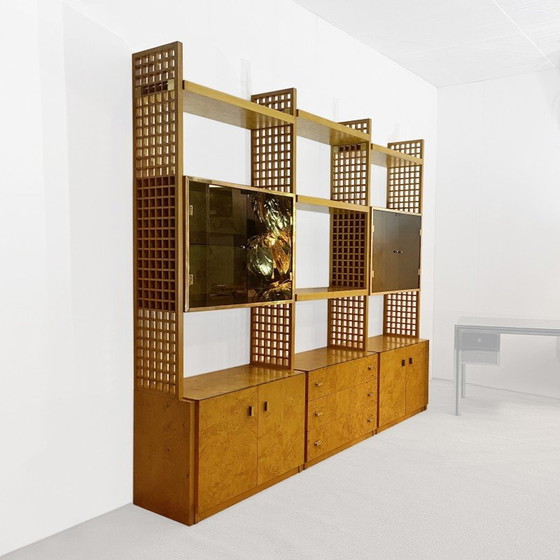 Image 1 of Vintage display case in briar and smoked glass by Gianluigi Gorgoni for Fratelli Turi, Italy 1970