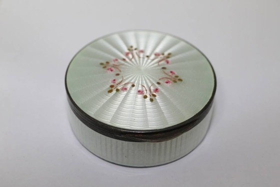 Image 1 of Old White Enameled Silver Pill Box