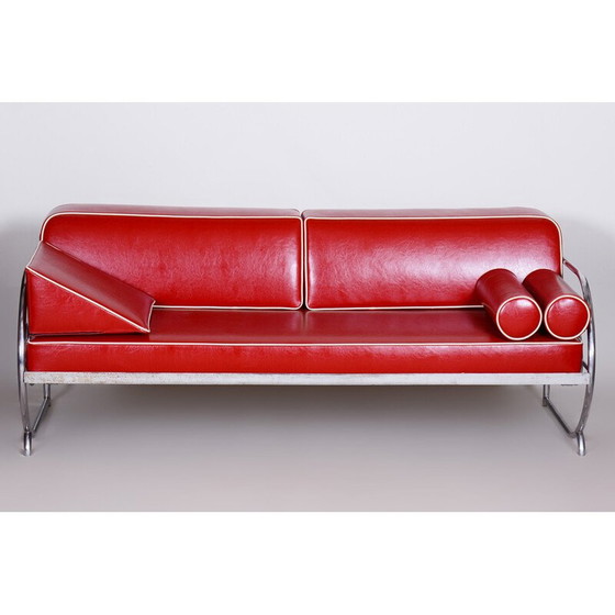 Image 1 of Vintage Bauhaus sofa leather and chrome by Robert Slezak, Czechoslovakia 1930