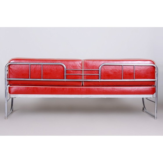 Image 1 of Vintage Bauhaus sofa leather and chrome by Robert Slezak, Czechoslovakia 1930