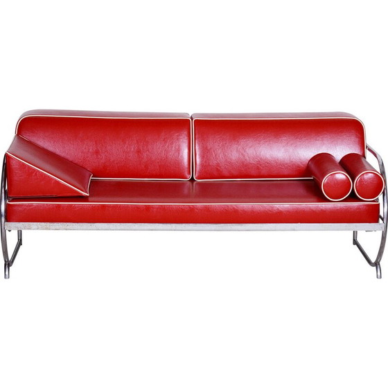 Image 1 of Vintage Bauhaus sofa leather and chrome by Robert Slezak, Czechoslovakia 1930