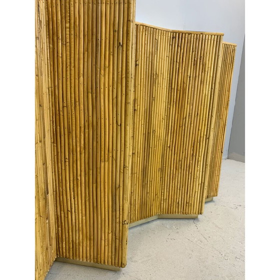 Image 1 of Vintage Glass and Rattan Console 