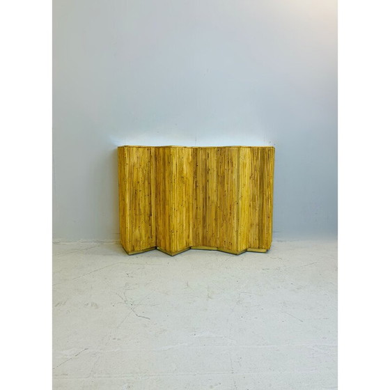 Image 1 of Vintage Glass and Rattan Console 