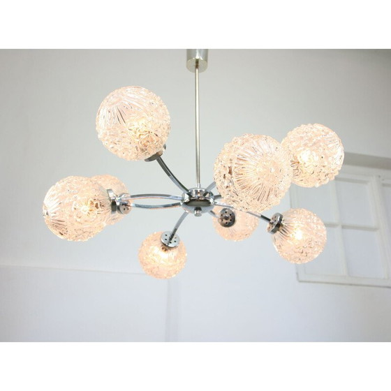 Image 1 of Vintage chrome and crystal chandelier with 8 arms, Italy 1960