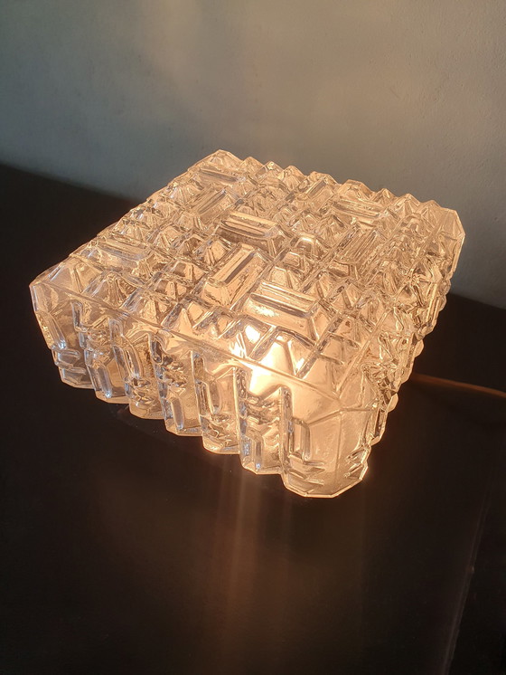 Image 1 of Square 'Icecube' Mid - Century Modern Clear Glass Square Block Ceiling Lamp