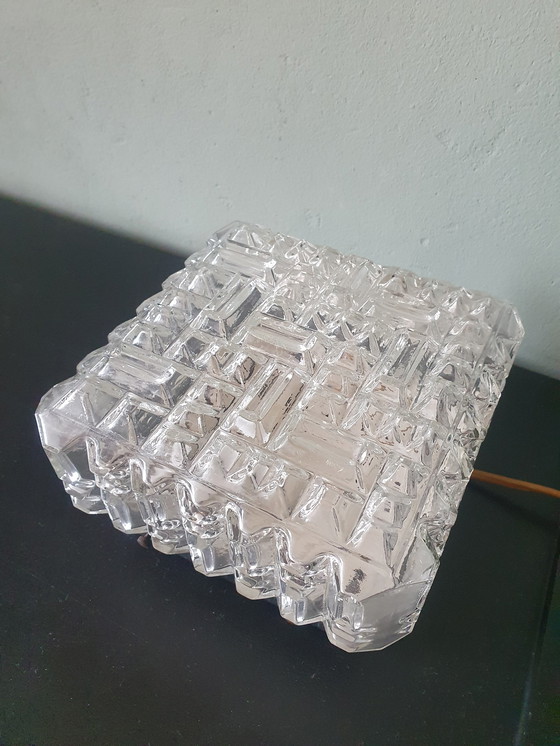 Image 1 of Square 'Icecube' Mid - Century Modern Clear Glass Square Block Ceiling Lamp