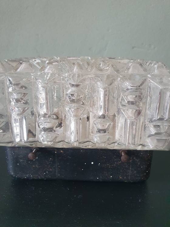 Image 1 of Square 'Icecube' Mid - Century Modern Clear Glass Square Block Ceiling Lamp