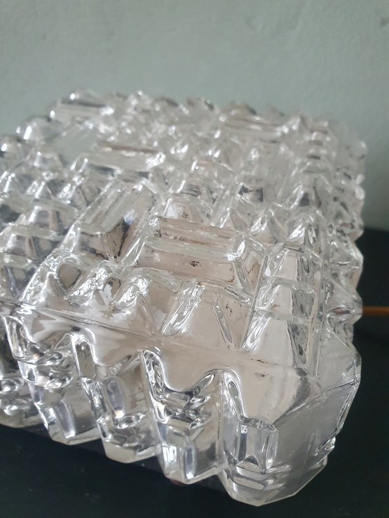 Image 1 of Square 'Icecube' Mid - Century Modern Clear Glass Square Block Ceiling Lamp