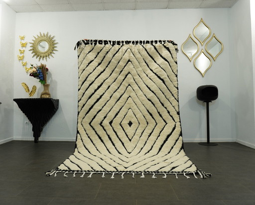 Tapis berbère - 259 cm x 155 cm - laine blanche et noire