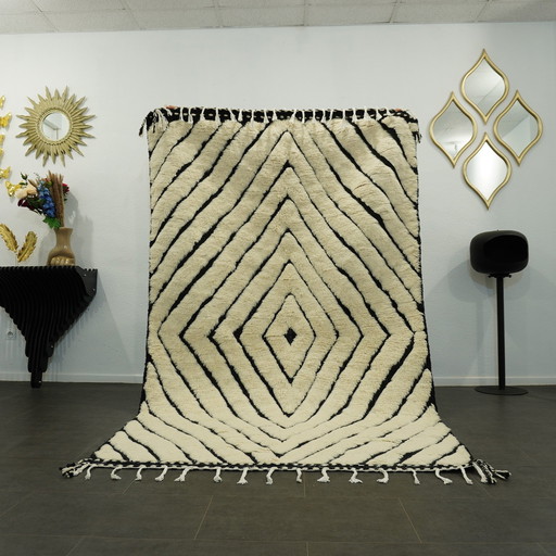 Tapis berbère - 259 cm x 155 cm - laine blanche et noire