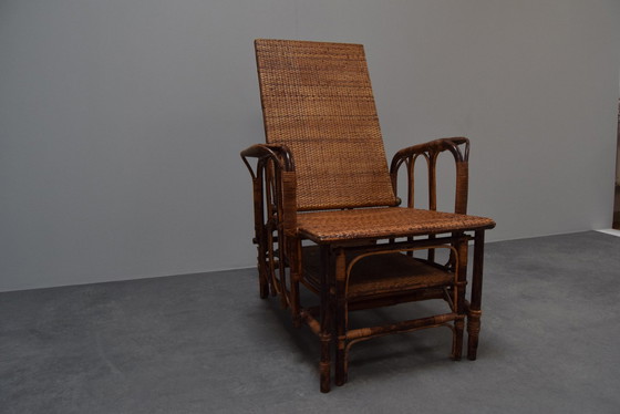 Image 1 of Rara sedia vintage Bauhaus in rattan e bambù con poggiapiedi di Erich Dieckmann, anni &#39;30 