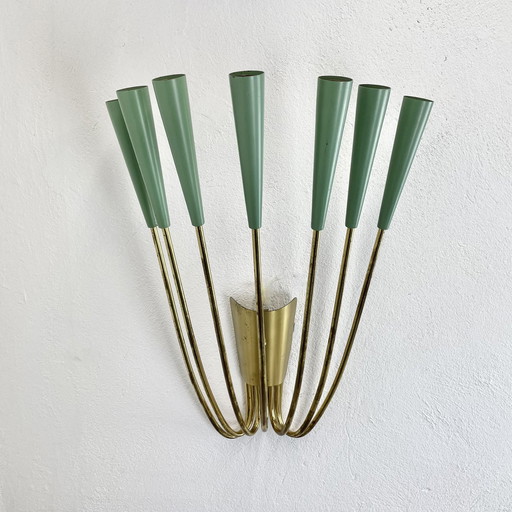 No.1 Large 54Cm Stilnovo Style Brass Theatre Wall Light Sconce, Italy, 1950S