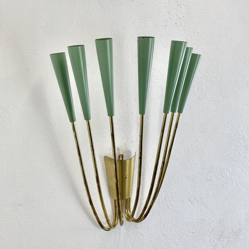 No.1 Large 54Cm Stilnovo Style Brass Theatre Wall Light Sconce, Italy, 1950S