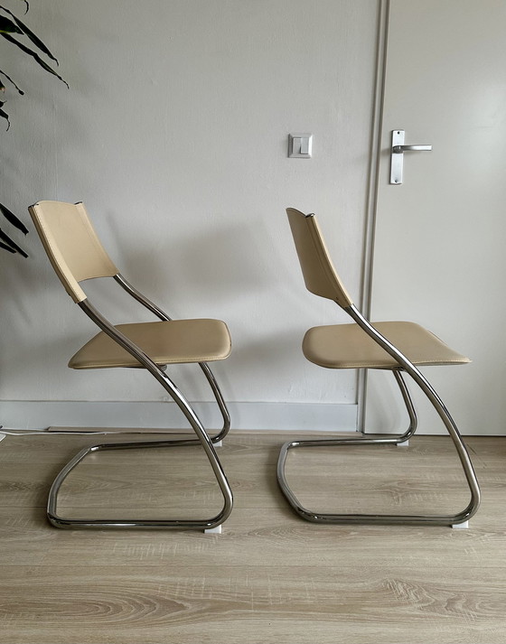 Image 1 of 2X Effezeta Italy Tube Frame Dining Chairs