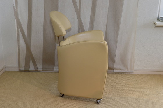 Image 1 of 4 Frighetto leather dining room chairs on wheels and adjustable backrest