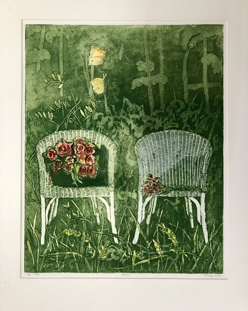 Margo Ellen-Rozen. color etching. Signed and framed.