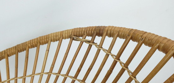 Image 1 of no. 1 of 3 - 1960s mid century armchair bamboo wicker with hairpin legs