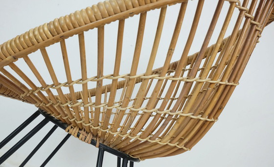 Image 1 of no. 1 of 3 - 1960s mid century armchair bamboo wicker with hairpin legs