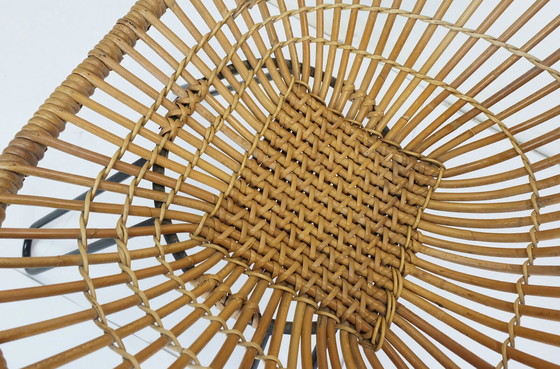 Image 1 of no. 1 of 3 - 1960s mid century armchair bamboo wicker with hairpin legs