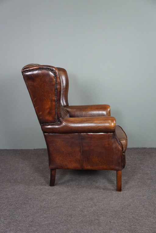 Sheep leather wing armchair