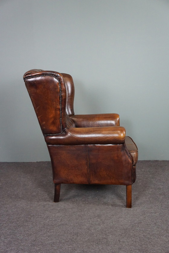 Image 1 of Sheep leather wing armchair