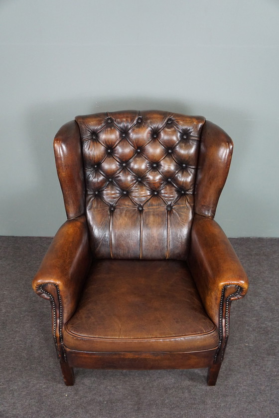 Image 1 of Sheep leather wing armchair