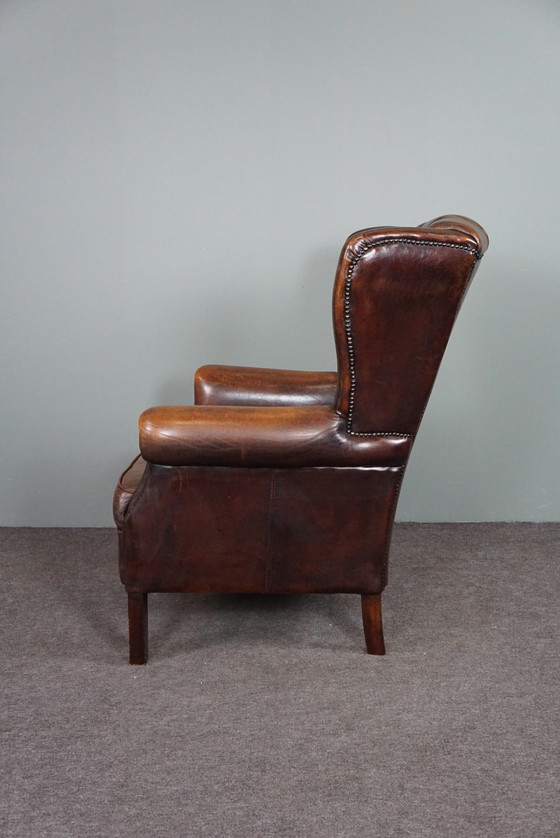 Image 1 of Sheep leather wing armchair