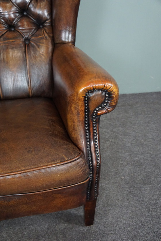 Image 1 of Sheep leather wing armchair