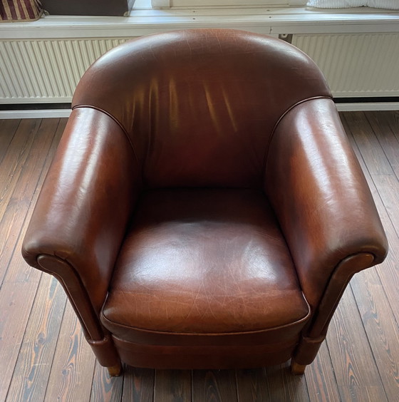 Image 1 of Fauteuil club vintage en cuir de mouton