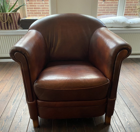 Image 1 of Fauteuil club vintage en cuir de mouton