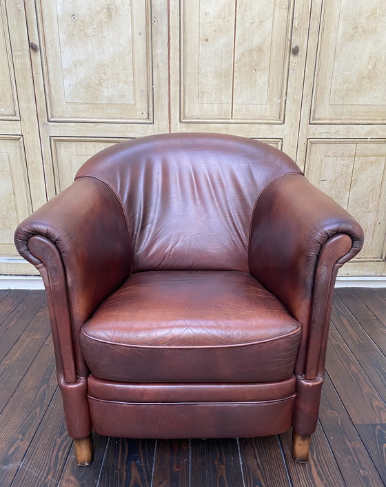 Image 1 of Fauteuil club vintage en cuir de mouton