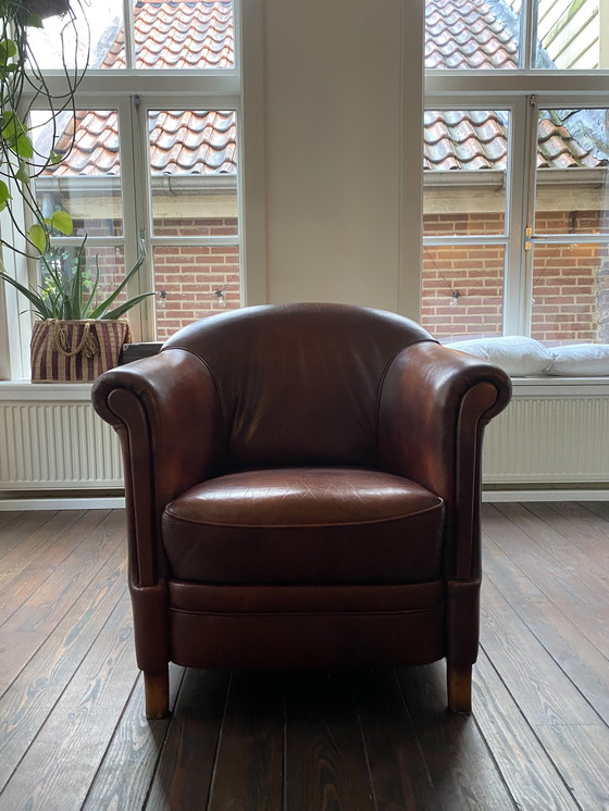 Image 1 of Fauteuil club vintage en cuir de mouton