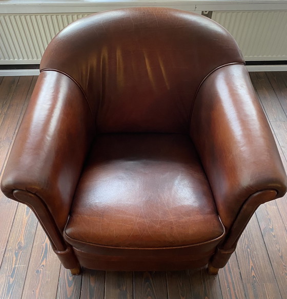 Image 1 of Fauteuil club vintage en cuir de mouton