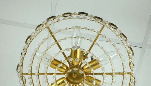 elegant mid century pendant chandelier palwa crystal glass and gilt brass