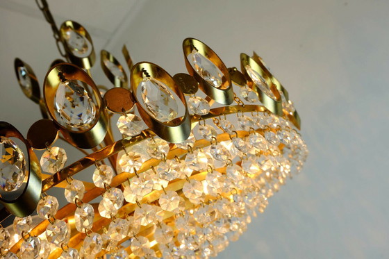 Image 1 of elegant mid century pendant chandelier palwa crystal glass and gilt brass